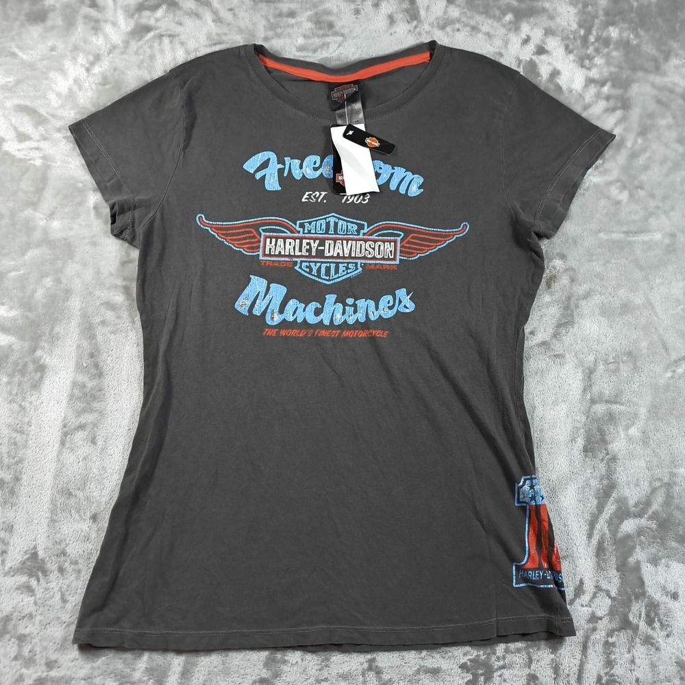 Harley Davidson Shirt Womens XL Freedom Machines Laidlaws Baldwin Park Biker New